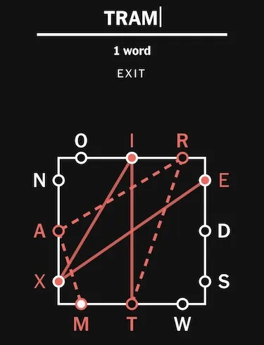 In progress game of Letter Boxed